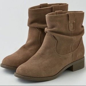 AEO Womens Taupe Suede Slouch Ankle Boots